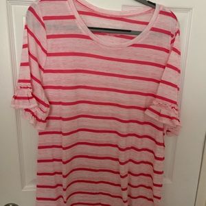 Ruffle sleeve striped t-shirt